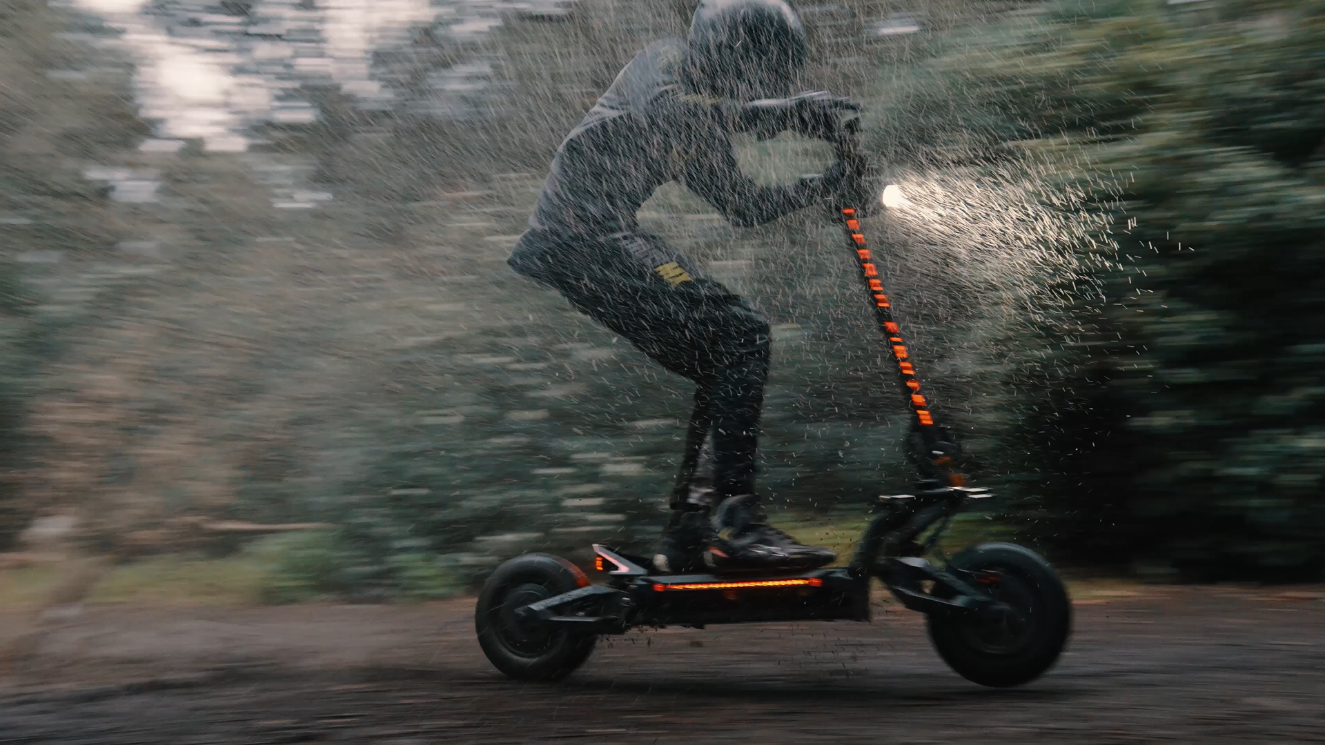 Riding an electric scooter in the rain